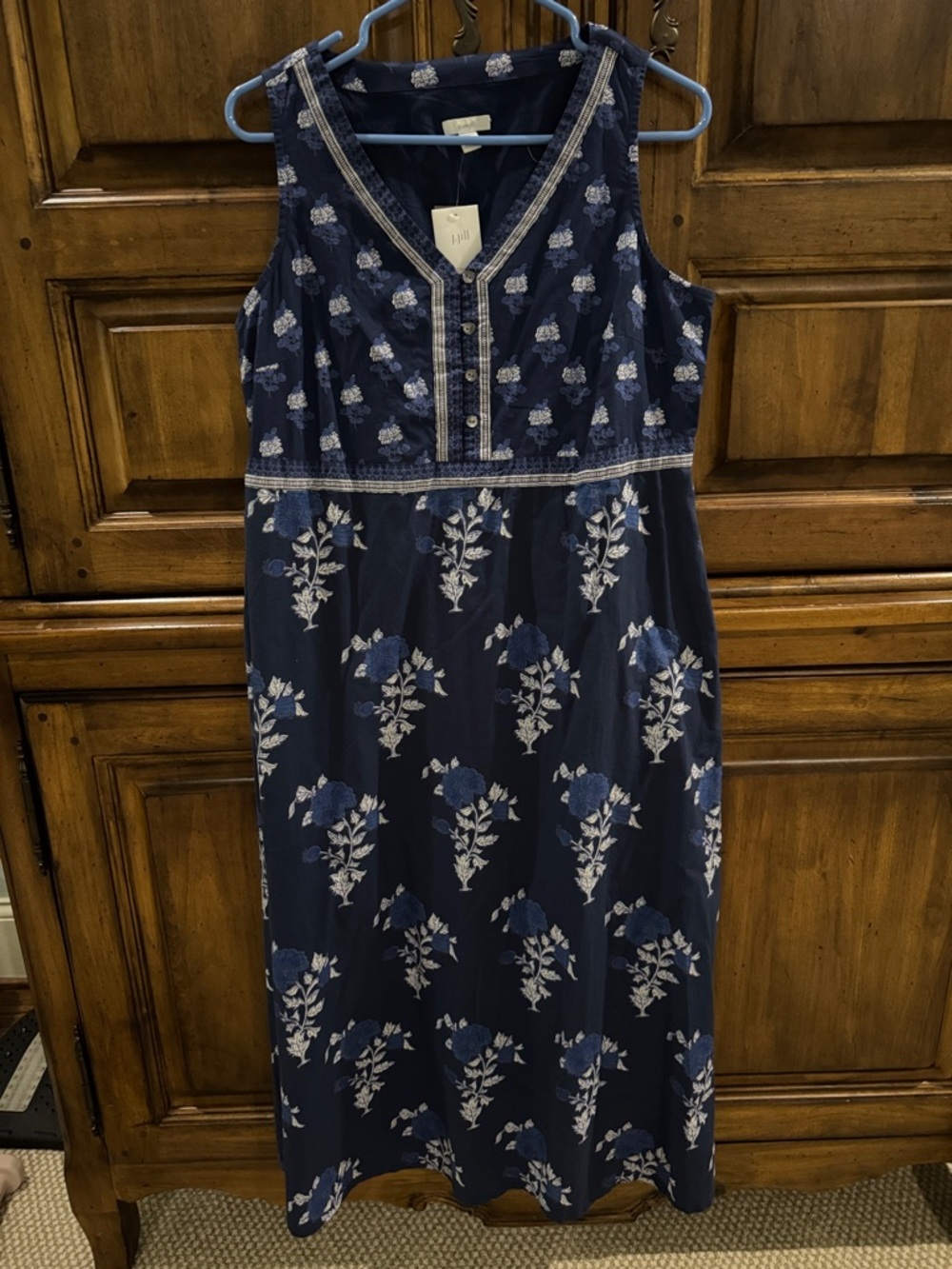 J. Jill Navy Sleeveless Block Print Floral Maxi Dress - Petite Small - NWT